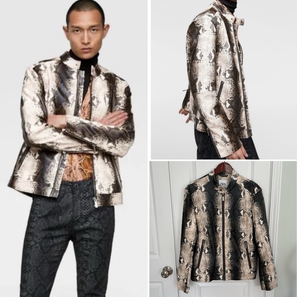 Zara Other - Zara Snakeskin Print Faux Leather Moto Jacket
